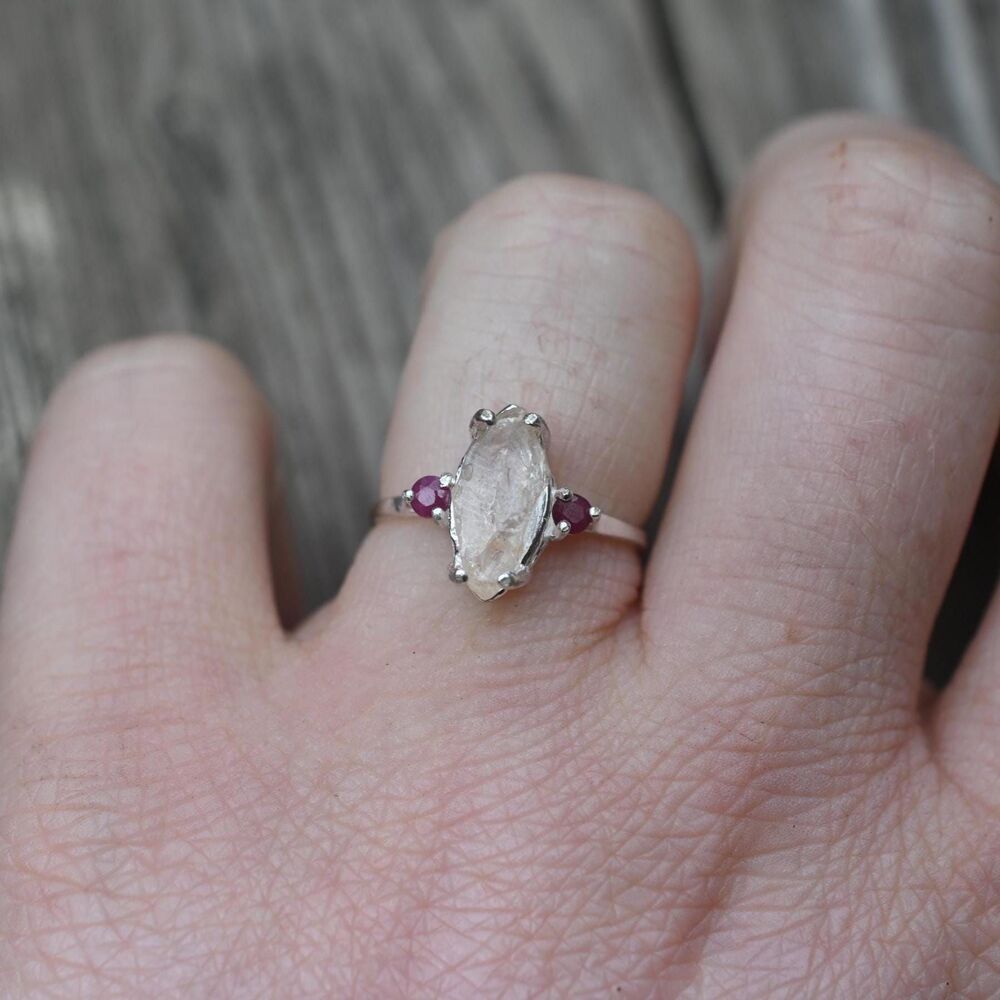 Engagement ring Ruby and Lake County diamond  sterling silver size 3 4 5 6 7 8 9